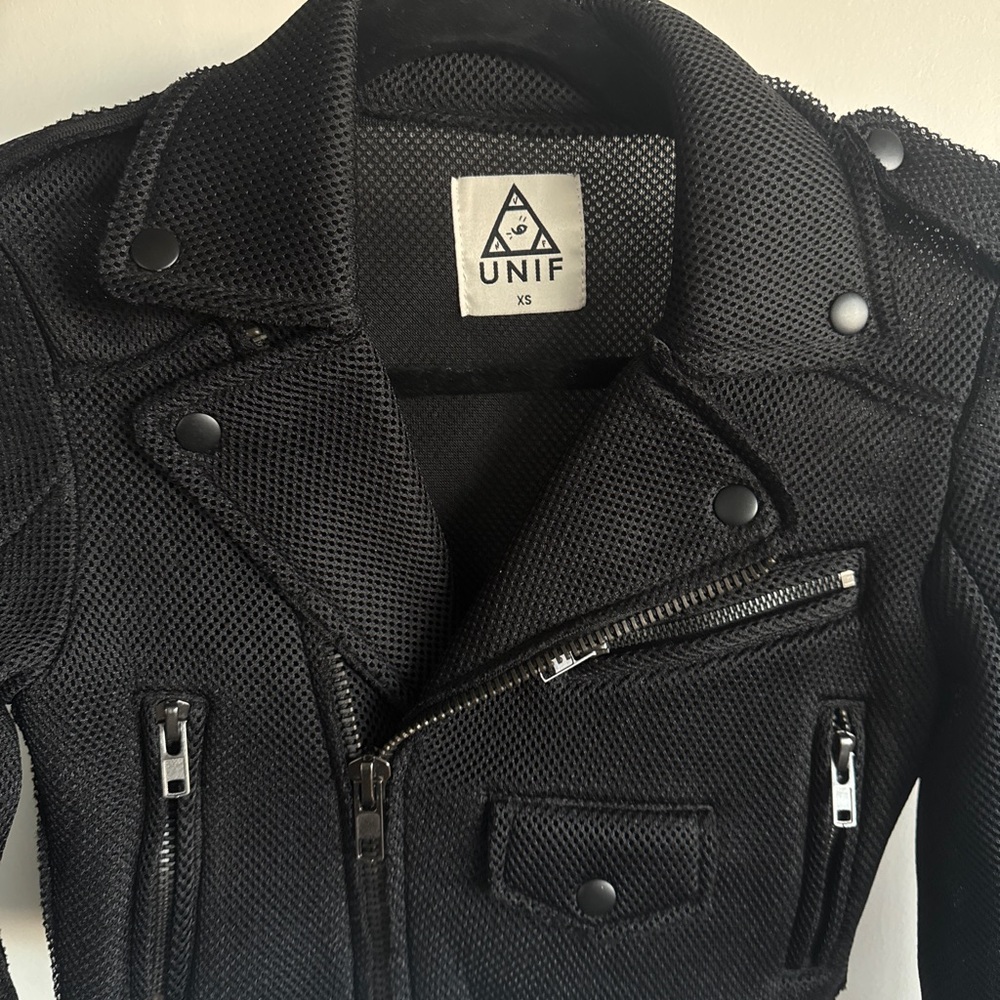 NEW - Y2K XS UNIF Black Textured Mesh Moto Jacket - Picture 6 of 6
